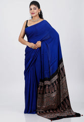 Royal Blue Modal Silk Saree With Blouse Piece
