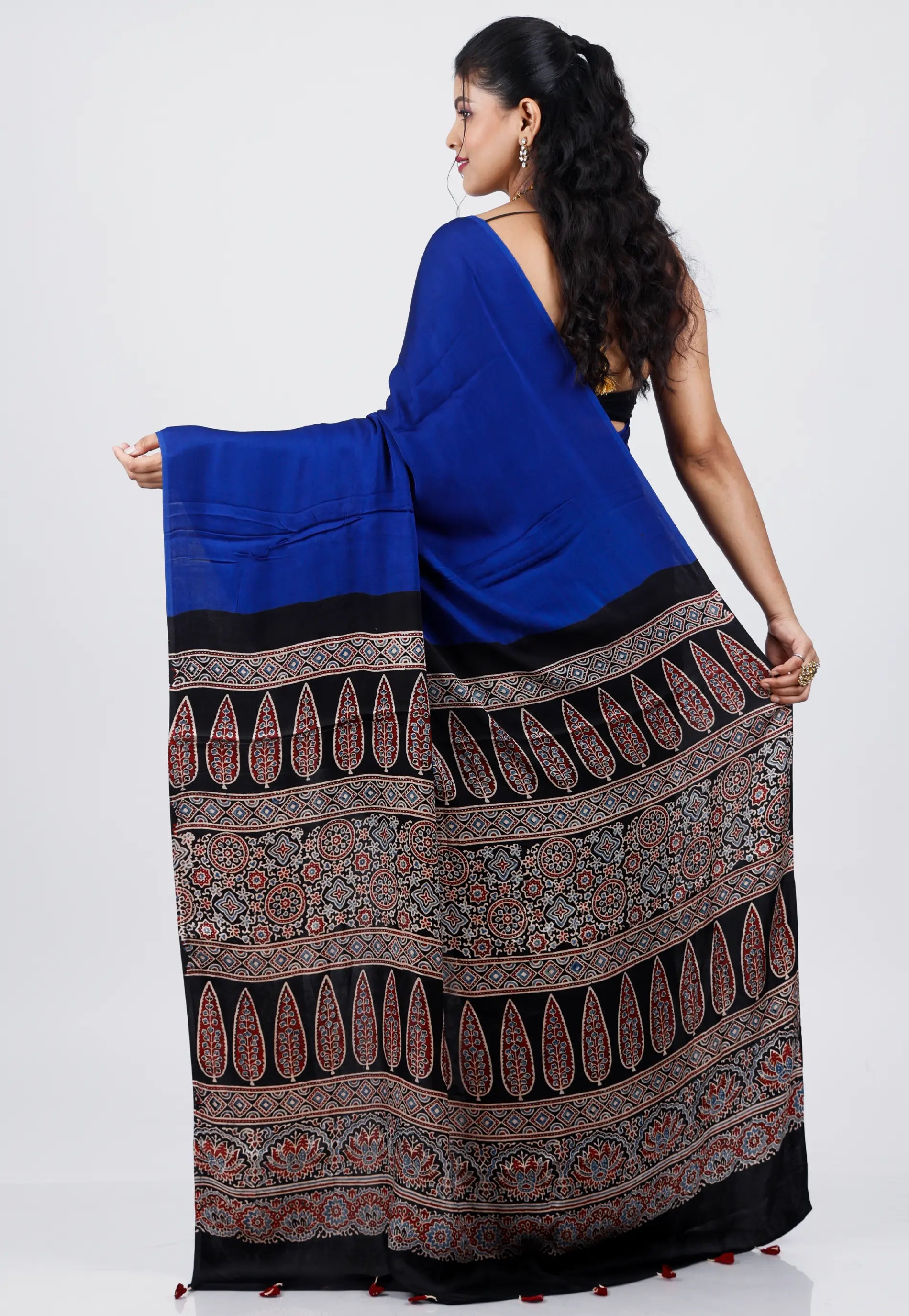 Royal Blue Modal Silk Saree With Blouse Piece