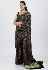 Black Ajrakh Print in Modal Silk Saree With Blouse Piece
