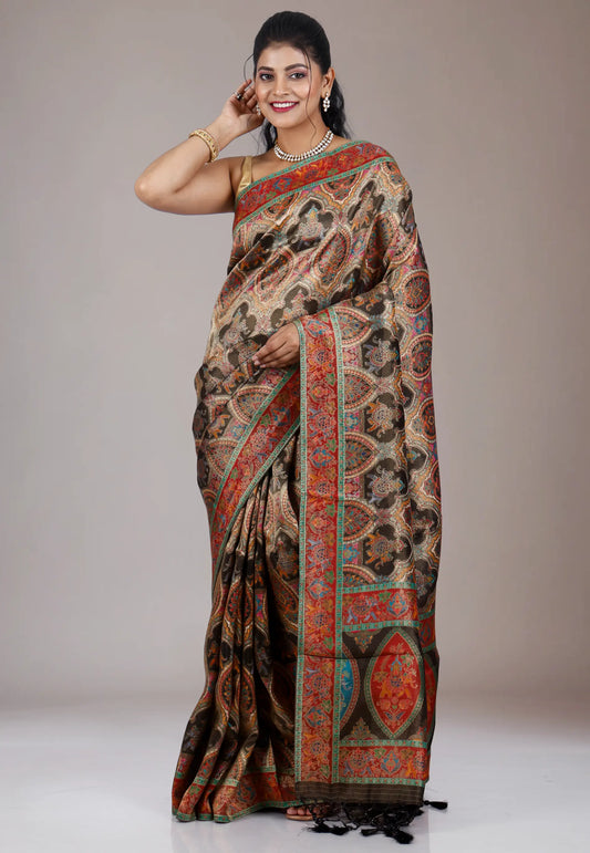 Multi Colour Kani Silk Saree With Blouse Piece