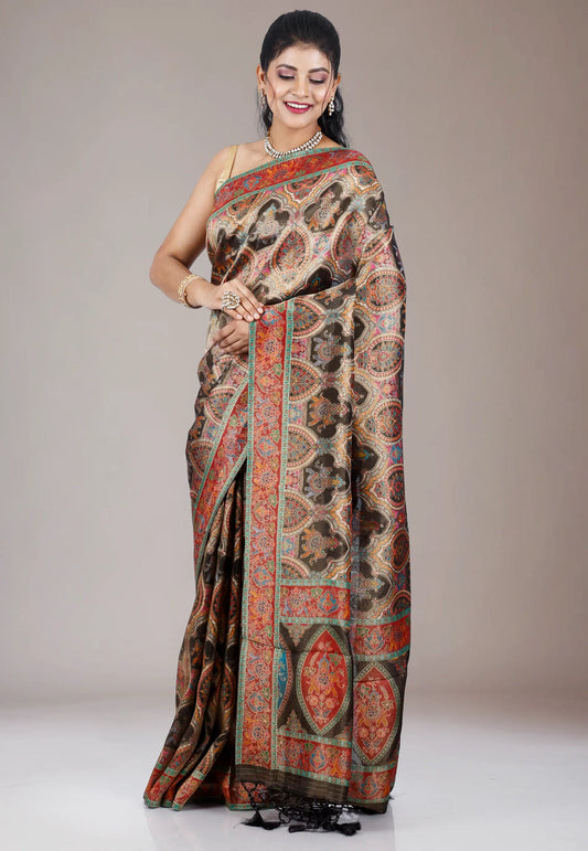 Multi Colour Kani Silk Saree With Blouse Piece