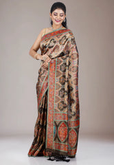 Multi Colour Kani Silk Saree With Blouse Piece
