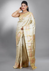 Golden  Tissue Kanjivaram Silk Saree With Blouse Piece