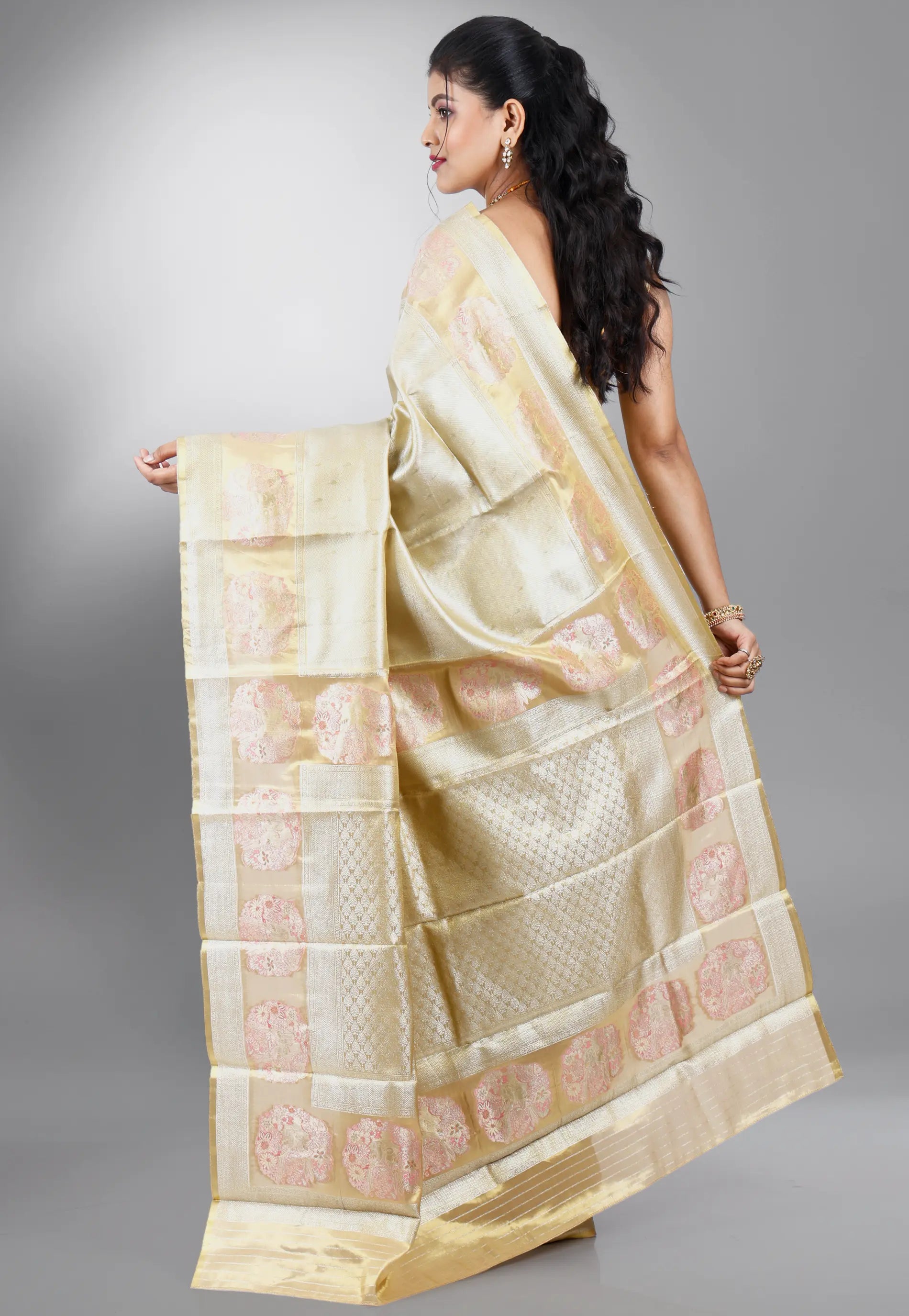 Golden  Tissue Kanjivaram Silk Saree With Blouse Piece
