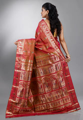 Dual Shades of Red Baluchari Pure Silk Saree with Blouse Piece