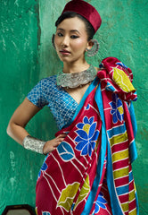 Reddish Marron Ajrakh Print Modal Silk Saree With Blouse Piece - Adi Akshoy & Co.