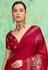 Reddish Maroon Ajrakh Print Modal Silk Saree With Blouse Piece - Adi Akshoy & Co.