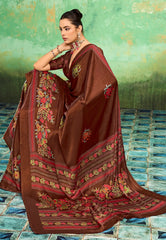 Brown Ajrakh Print Modal Silk Saree With Blouse Piece - Adi Akshoy & Co.