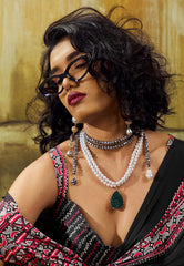Black Ajrakh Print Modal Silk Saree With Blouse Piece - Adi Akshoy & Co.