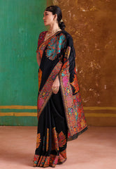 Black Kani Silk Saree with Blouse Piece - Adi Akshoy & Co.