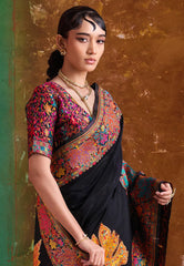 Black Kani Silk Saree with Blouse Piece - Adi Akshoy & Co.