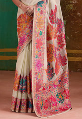 White Kani Silk Saree with Blouse Piece - Adi Akshoy & Co.