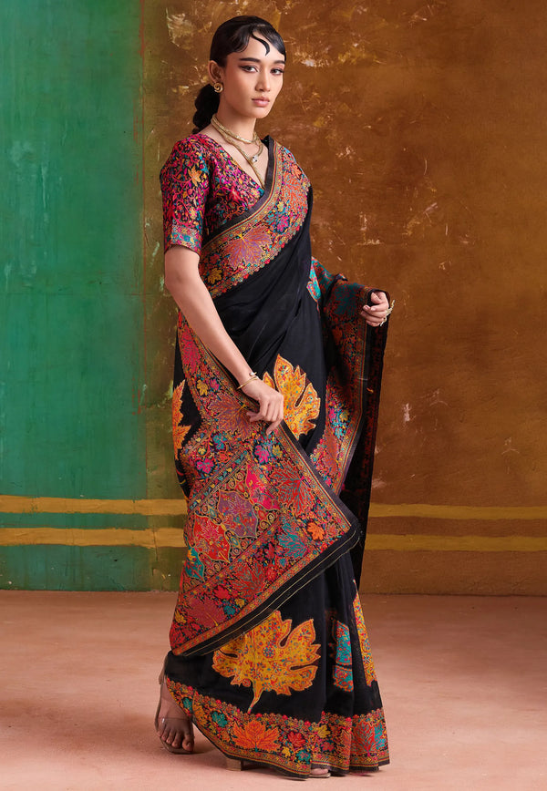 Black Kani Silk Saree with Blouse Piece - Adi Akshoy & Co.