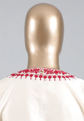 White Punjabi with Red Embroidery Work