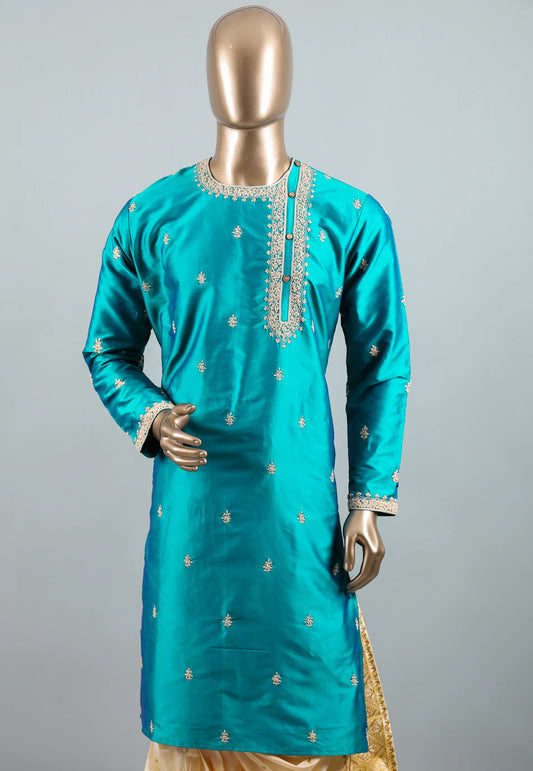 Sea Green Punjabi with Embroidery Zari work - Adi Akshoy & Co.