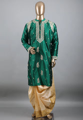 Bottle Green Punjabi with Embroidery Zari Work - Adi Akshoy & Co.