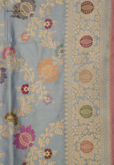 Sky Blue Pure Exclusive Kadwa Katan Silk Saree with Blouse Piece - Adi Akshoy & Co.