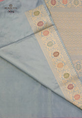 Sky Blue Pure Exclusive Kadwa Katan Silk Saree with Blouse Piece - Adi Akshoy & Co.