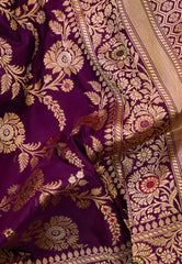 Magenta Pure Exclusive Kadwa Katan Silk Saree with Blouse Piece - Adi Akshoy & Co.