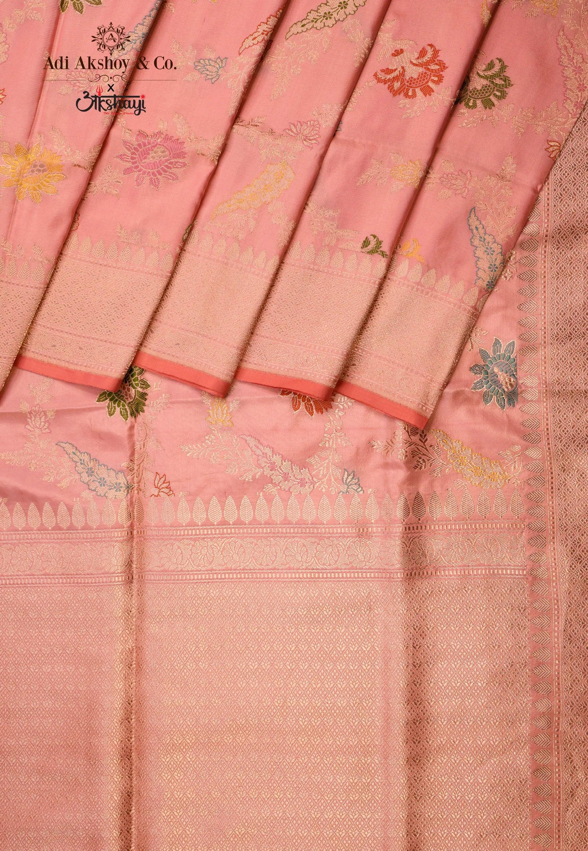 Pastel Pink Pure Exclusive Kadwa Katan Silk Saree with Blouse Piece - Adi Akshoy & Co.