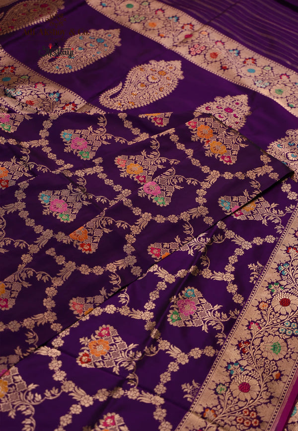 Purple Pure Exclusive Kadwa Katan Silk Saree with Blouse Piece  - Adi Akshoy & Co.