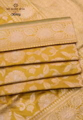 Mustard Yellow Pure Exclusive Kadwa Katan Silk Saree with Blouse Piece - Adi Akshoy & Co.