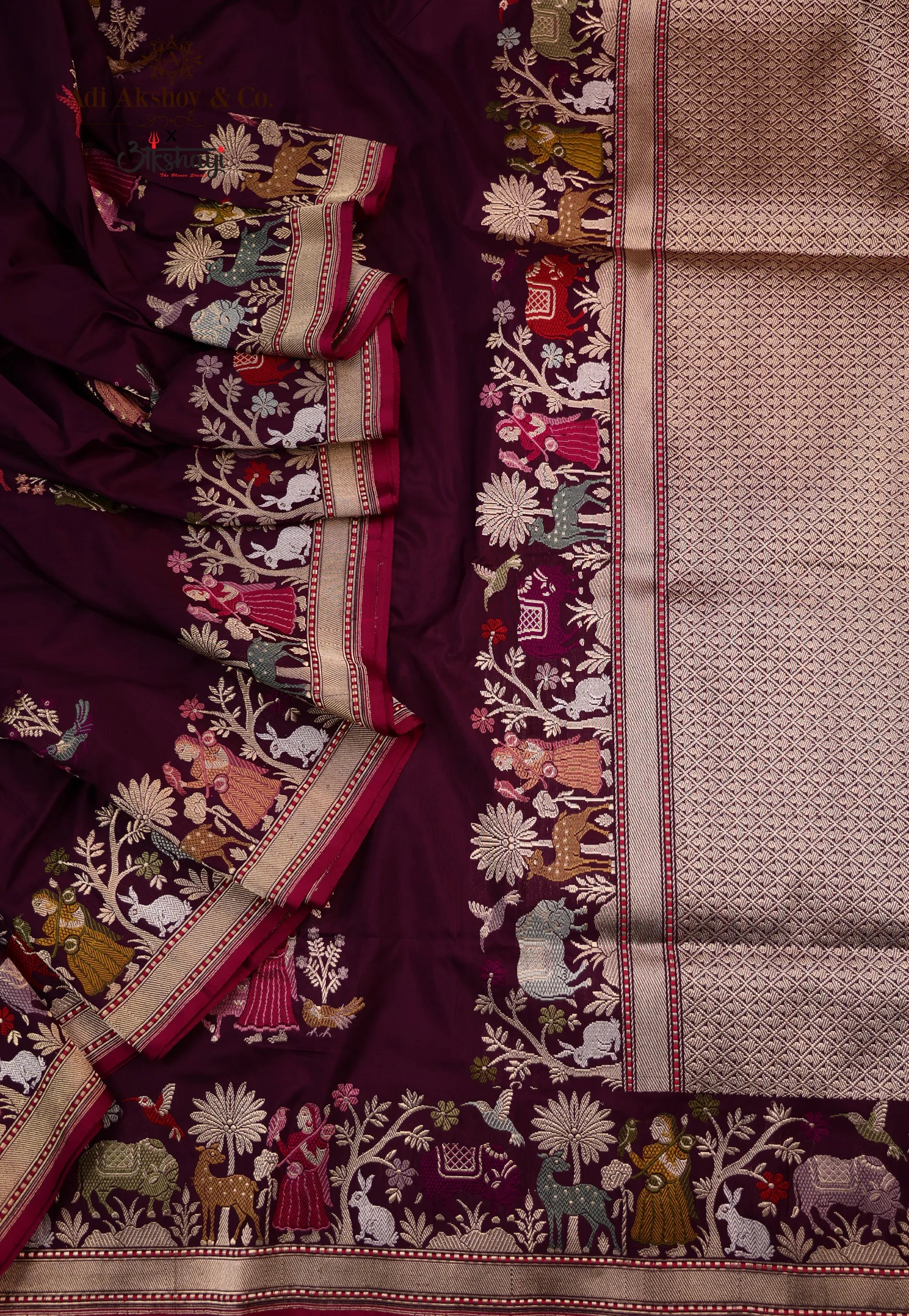 Magenta Pure Exclusive Kadwa Katan Silk Saree with Blouse Piece - Adi Akshoy & Co.