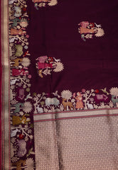 Magenta Pure Exclusive Kadwa Katan Silk Saree with Blouse Piece - Adi Akshoy & Co.
