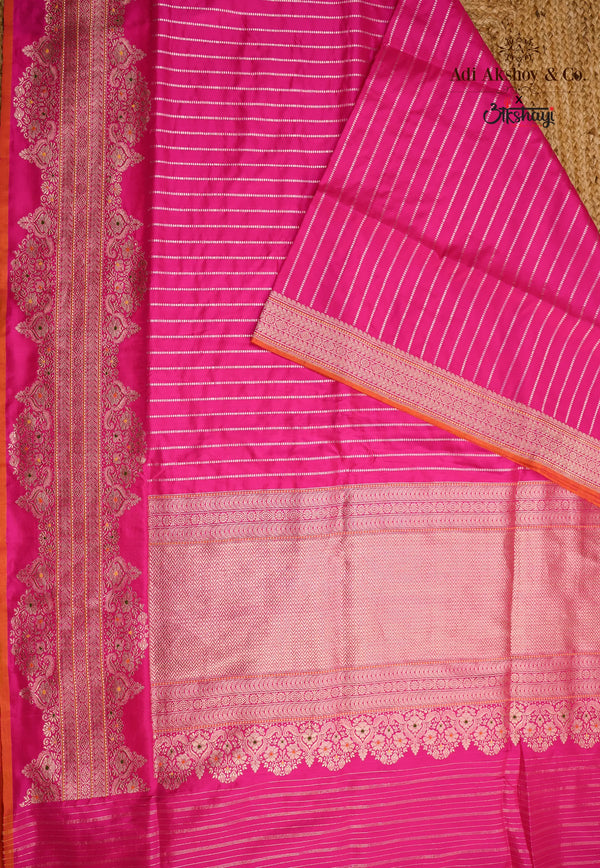 Rani Pink Pure Exclusive Kadwa Katan Silk Saree with Blouse Piece - Adi Akshoy & Co.