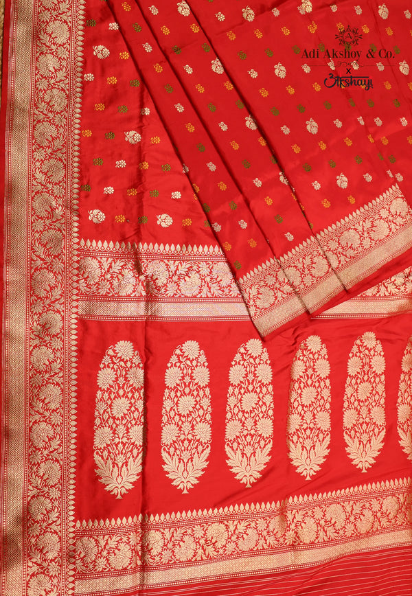 Red Pure Exclusive Kadwa Katan Silk Saree with Blouse Piece - Adi Akshoy & Co.