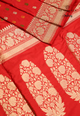 Red Pure Exclusive Kadwa Katan Silk Saree with Blouse Piece - Adi Akshoy & Co.