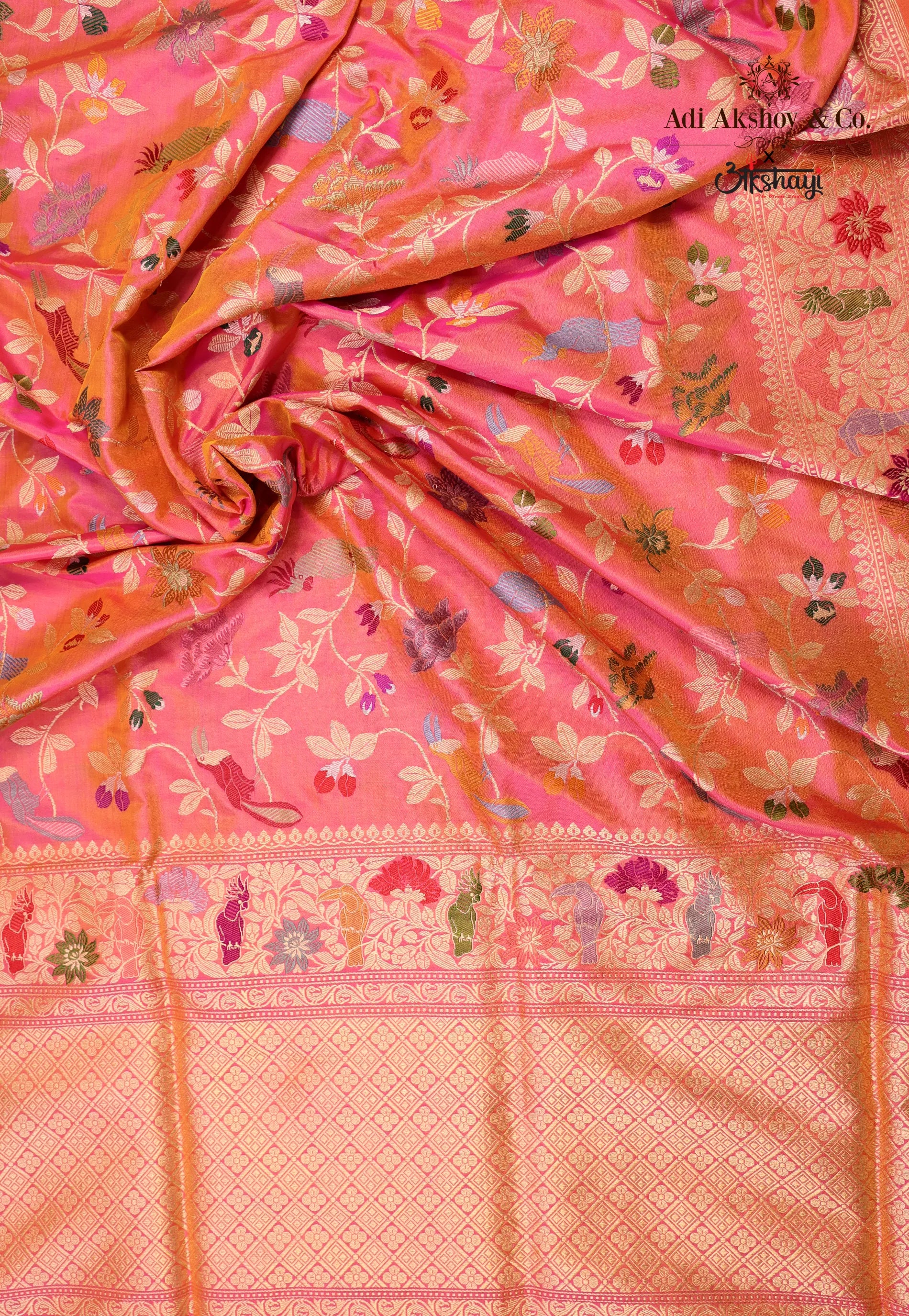 Pink Pure Exclusive Kadwa Katan Silk Saree with Blouse Piece - Adi Akshoy & Co.