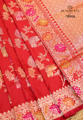Red Pure Exclusive Kadwa Katan Silk Saree with Blouse Piece - Adi Akshoy & Co.