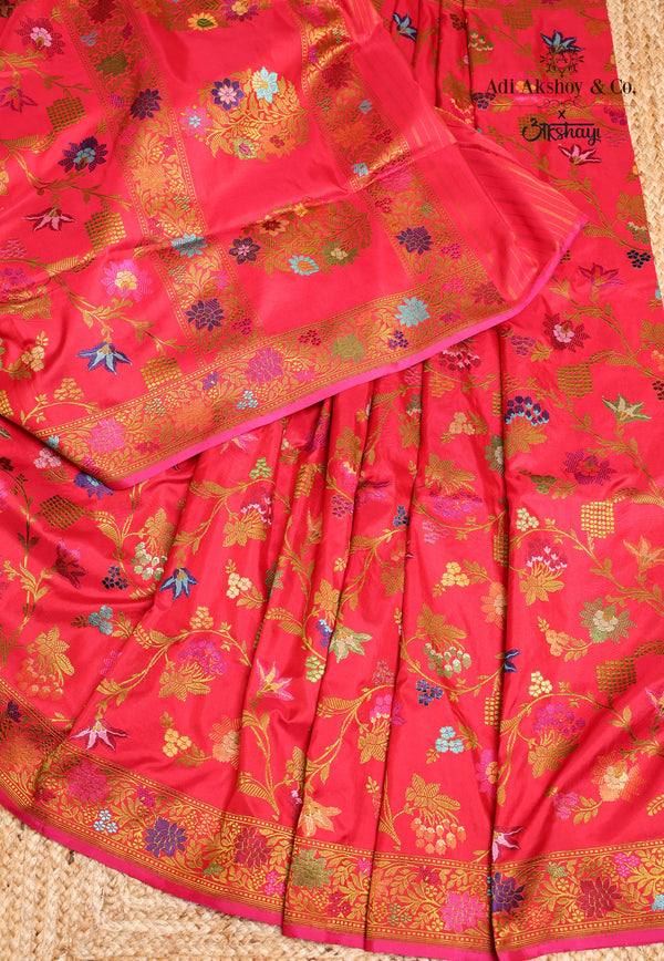 Red Pure Exclusive Kadwa Katan Silk Saree with Blouse Piece - Adi Akshoy & Co.
