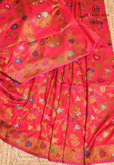 Red Pure Exclusive Kadwa Katan Silk Saree with Blouse Piece - Adi Akshoy & Co.