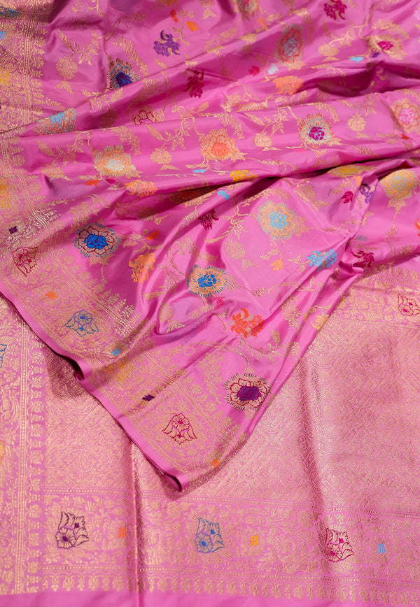 Pink Pure Exclusive Kadwa Katan Silk Saree with Blouse Piece - Adi Akshoy & Co.