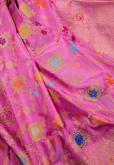 Pink Pure Exclusive Kadwa Katan Silk Saree with Blouse Piece - Adi Akshoy & Co.