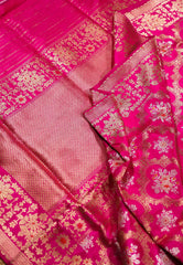 Rani Pink Pure Exclusive Kadwa Katan Silk Saree with Blouse Piece - Adi Akshoy & Co.