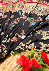 Black Pure Exclusive Kadwa Katan Silk Saree with Blouse Piece - Adi Akshoy & Co.