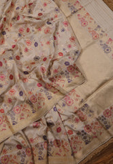 Cream Colour Pure Exclusive Kadwa Katan Silk Saree with Blouse Piece - Adi Akshoy & Co.