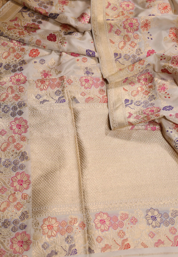 Cream Colour Pure Exclusive Kadwa Katan Silk Saree with Blouse Piece - Adi Akshoy & Co.