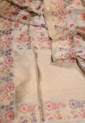 Cream Colour Pure Exclusive Kadwa Katan Silk Saree with Blouse Piece - Adi Akshoy & Co.