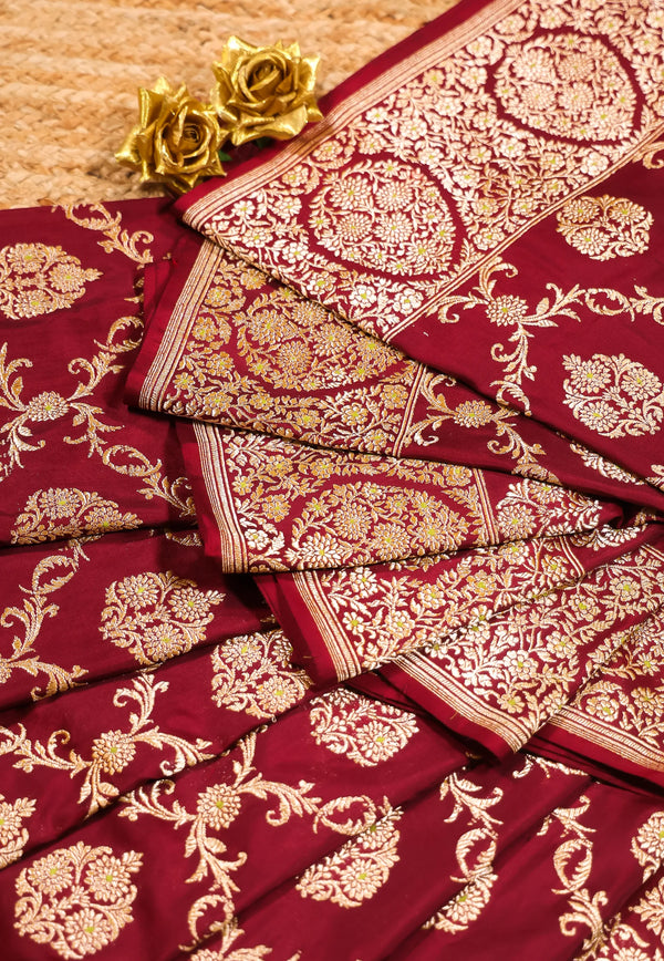 Red Pure Exclusive Kadwa Katan Silk Saree with Blouse Piece - Adi Akshoy & Co.