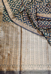 Peacock Blue Pure Exclusive Kadwa Katan Silk Saree with Blouse Piece - Adi Akshoy & Co.