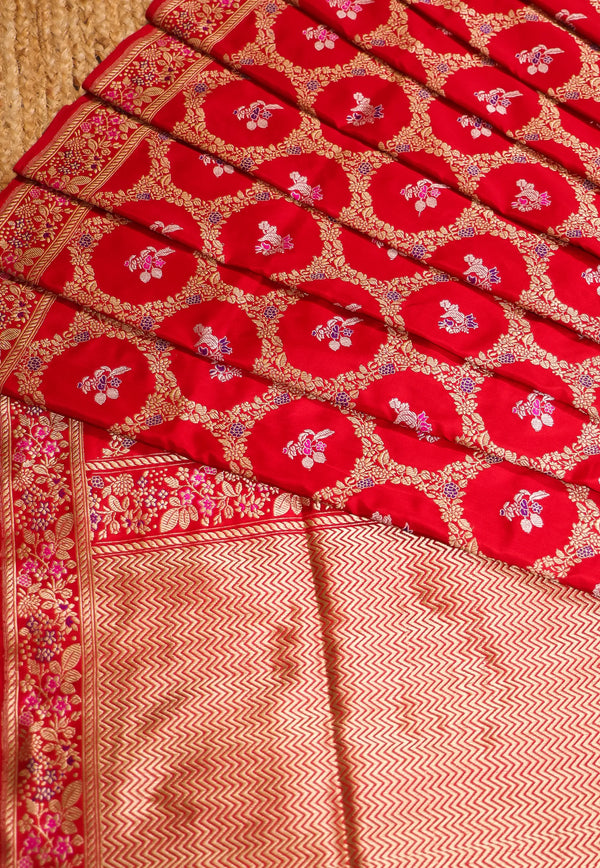 Red Pure Exclusive Katan Banarasi Saree with Blouse Piece - Adi Akshoy & Co.