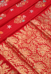 Red Pure Exclusive Kadwa Katan Silk Saree with Blouse Piece - Adi Akshoy & Co.