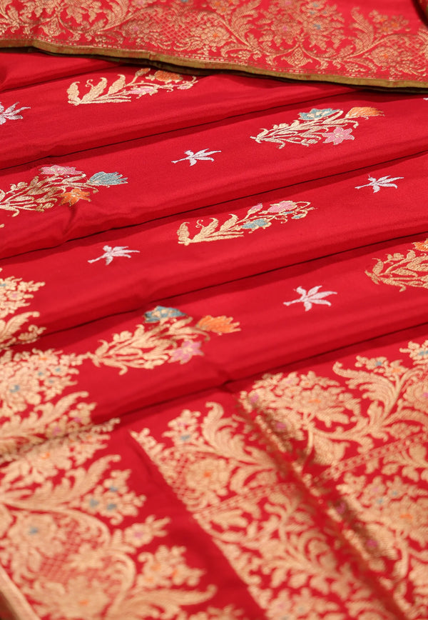 Red Pure Exclusive Kadwa Katan Silk Saree with Blouse Piece - Adi Akshoy & Co.