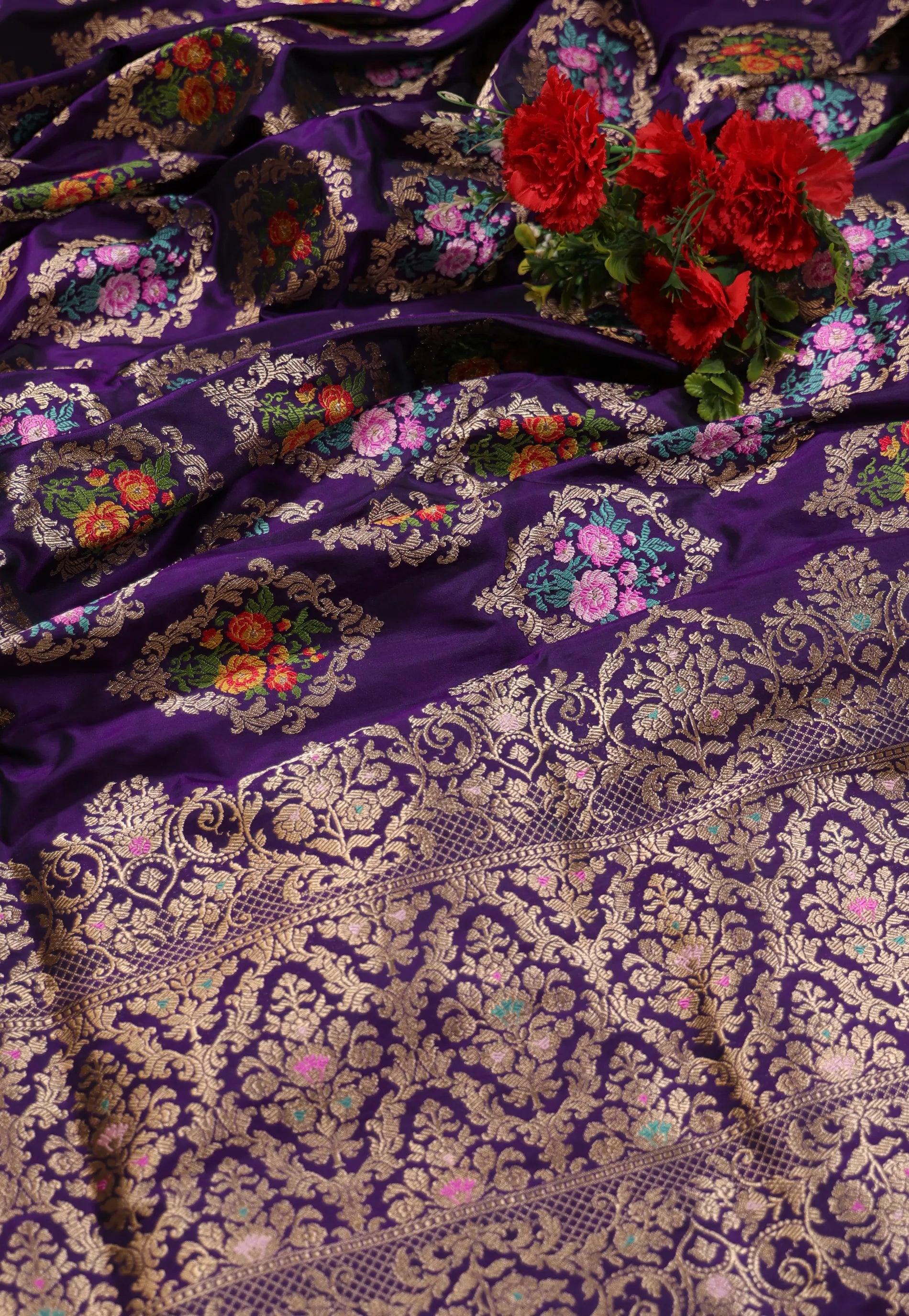 Purple Pure Exclusive Kadwa Katan Banarasi Silk Saree with Blouse Piece - Adi Akshoy & Co.