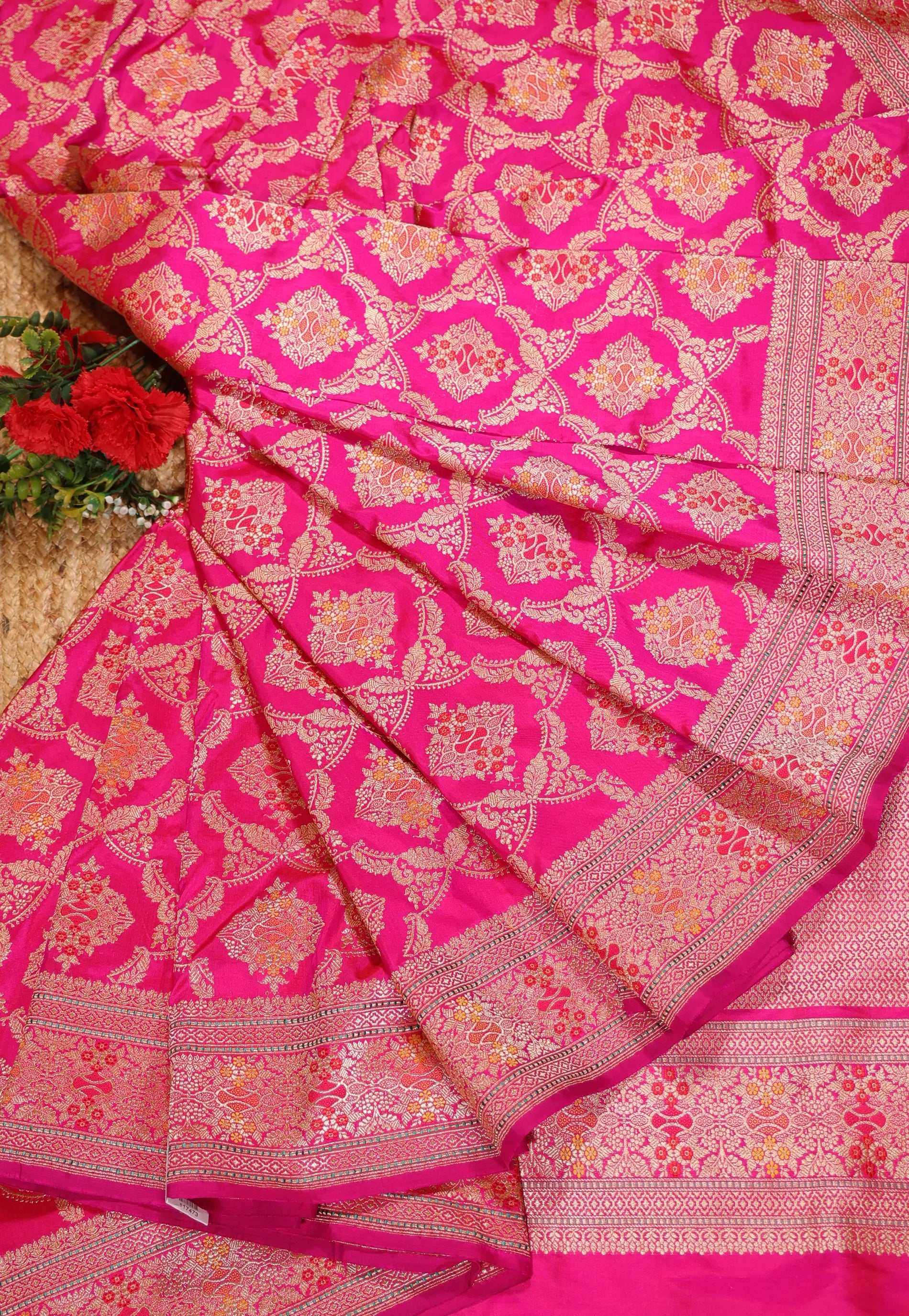 Rani Pink Pure Exclusive Kadwa Katan Banarasi Silk Saree with Blouse Piece - Adi Akshoy & Co.