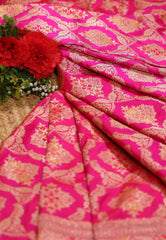 Rani Pink Pure Exclusive Kadwa Katan Banarasi Silk Saree with Blouse Piece - Adi Akshoy & Co.